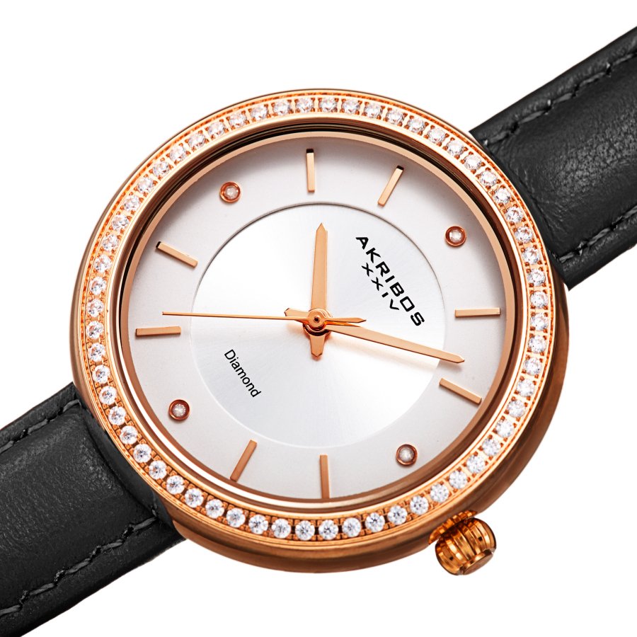 Akribos XXIV Quartz Diamond Silver Dial Ladies Watch AK1067BK - Image 2