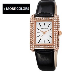 Akribos XXIV White Dial Black Leather Ladies Watch AK1068BK