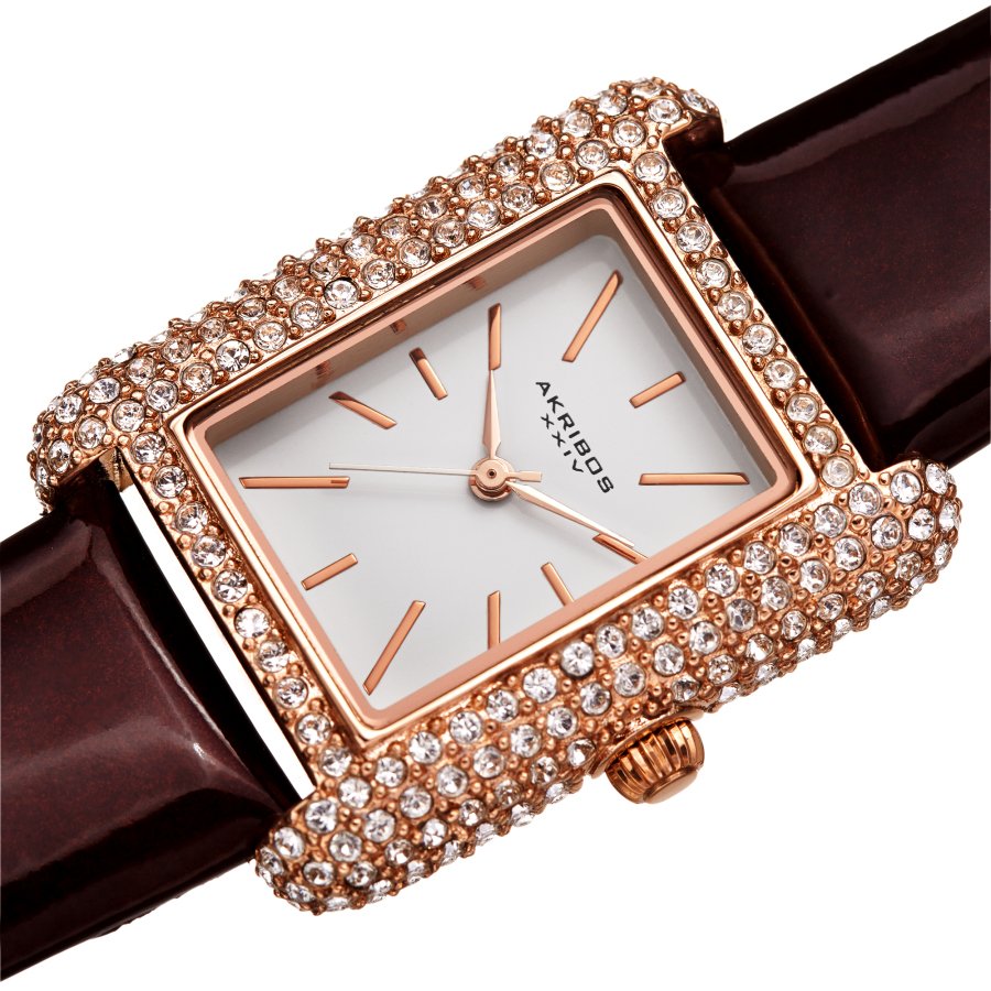 Akribos XXIV White Dial Brown Leather Ladies Watch AK1068BR - Image 2