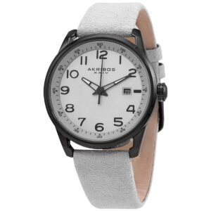 Quartz Silver Dial White Leather Men's Watch AK1029GY - luxury watch