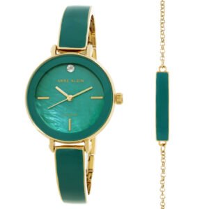 Anne Klein Quartz Green Mother of Pearl Dial Ladies Watch and Bracelet Set AK/3620GNST