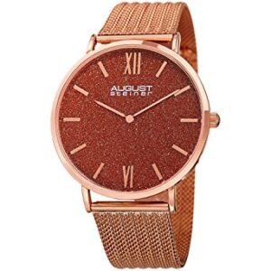 August Steiner Red Sandstone Dial Rose Gold-tone Mesh Ladies Watch AS8218RG
