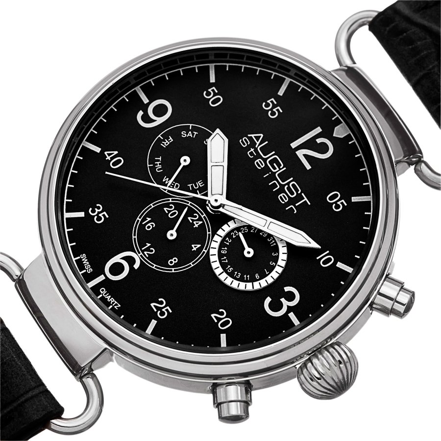 August Steiner Black Dial Black Leather Men's Watch AS8131SSB - Image 2