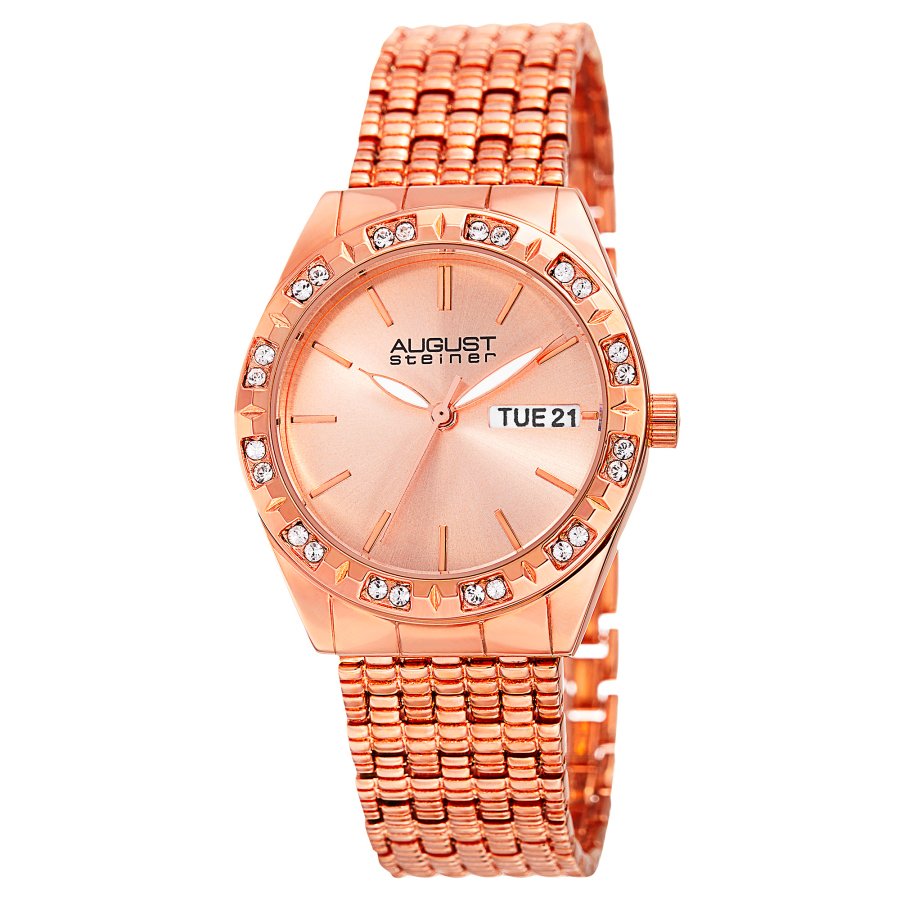 August Steiner Quartz Crystal Rose Dial Ladies Watch AS8177RG