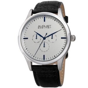 August Steiner Quartz Silver Dial Black Leather Men's Watch AS8243SSBK