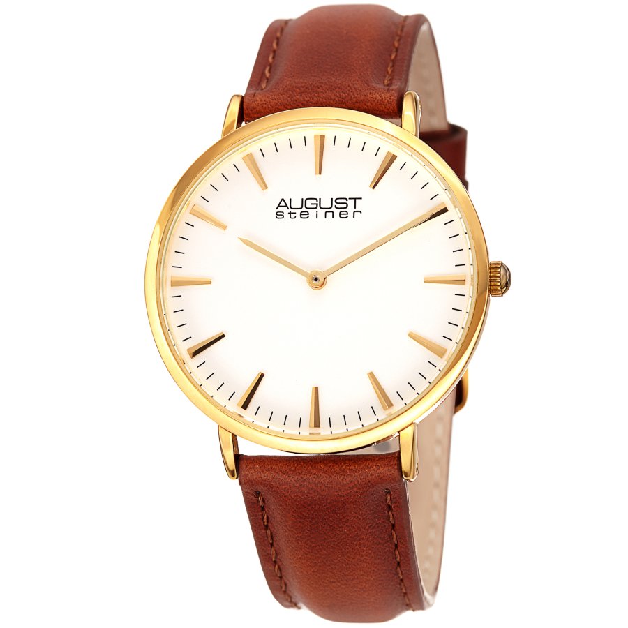 August Steiner Quartz White Dial Brown Leather Ladies Watch AS8247YGBR - Image 4