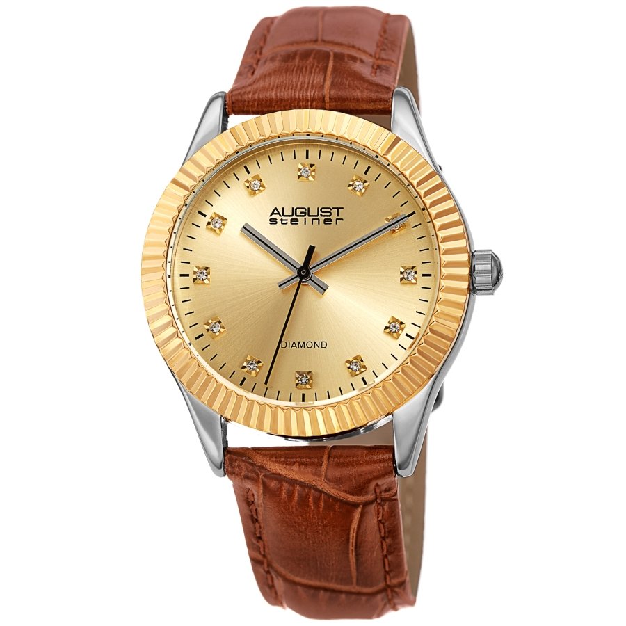 August Steiner Quartz Diamond Gold Dial Ladies Watch AS8277TN