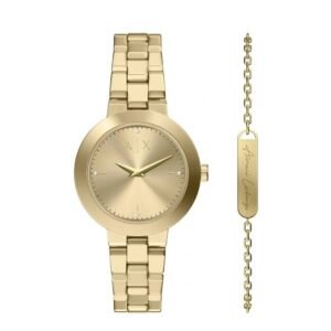 Armani Exchange Quartz Gold Dial Ladies Watch with Bracelet AX7177SET
