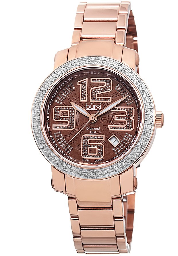 Burgi Rose Gold-tone Stainless Steel Diamond Bezel Ladies Watch BUR091RG - Image 4