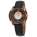 Burgi Black Mother of Pearl Dial Black Leather Ladies Watch BUR156BKR