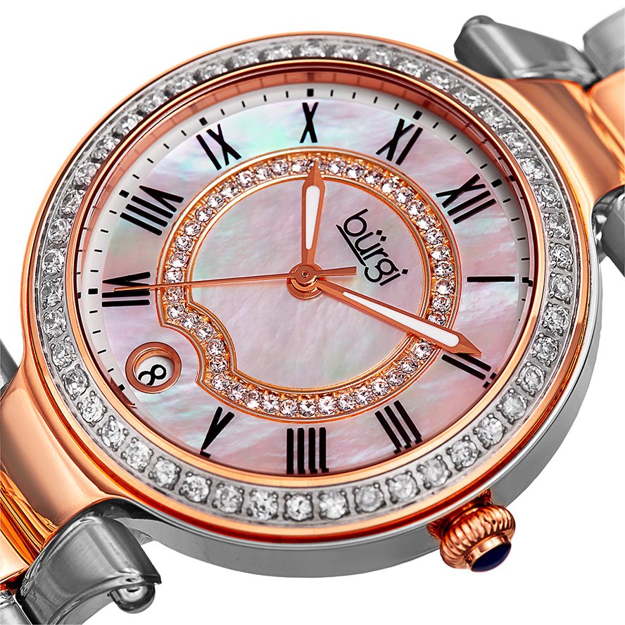 Burgi Mother of Pearl Dial Two-tone Ladies Watch BUR165TTR