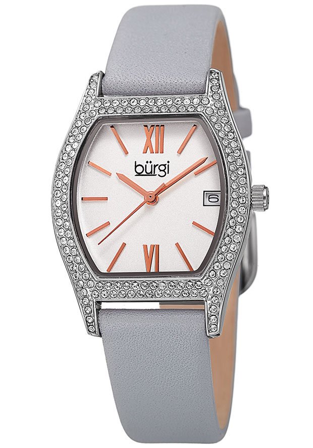 Burgi Quartz White Dial Grey Leather Ladies Watch BUR166GY - Image 4