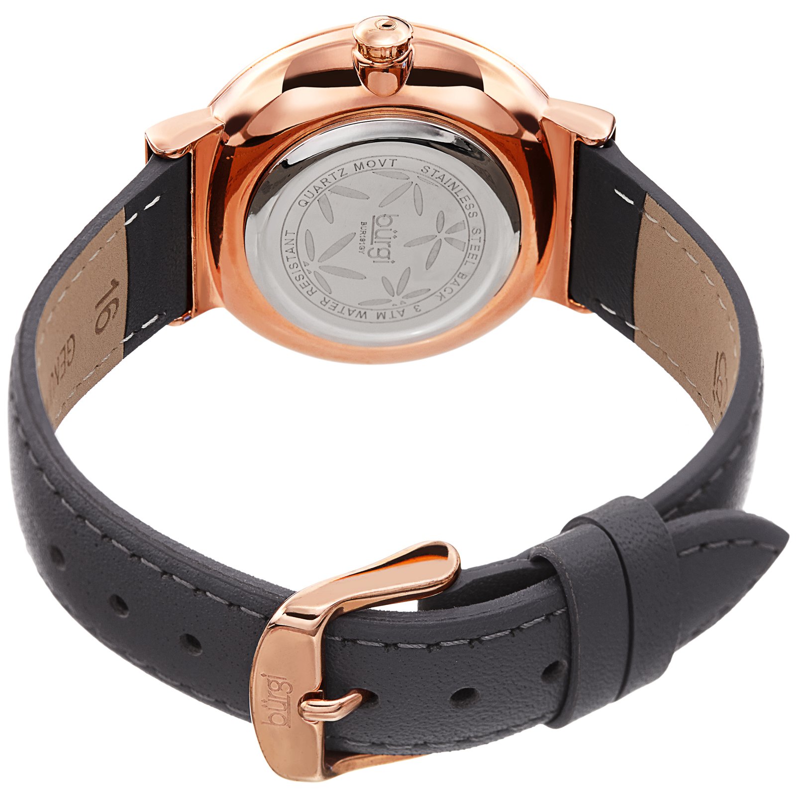 Burgi Grey Dial Grey Leather Ladies Watch BUR191GY - Image 2