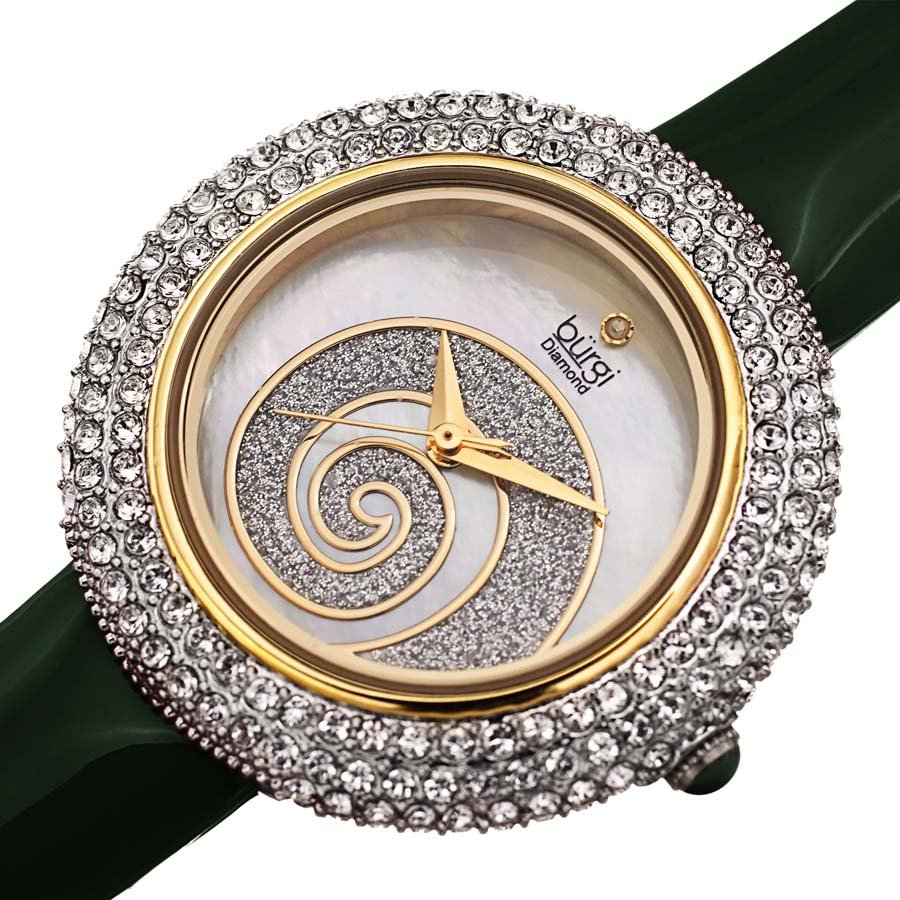 Burgi Swirl Quartz Crystal White Dial Ladies Watch BUR209GN