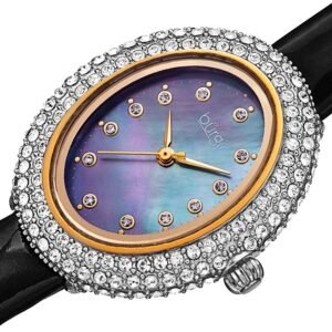 Burgi Crystal Black Dial Black Leather Ladies Watch BUR234BK