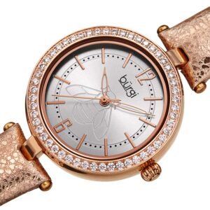 Burgi Crystal Silver Dial Gold Leather Ladies Watch BUR235RG