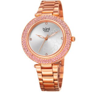 Burgi Flower Marker Diamond Crystal Silver Dial Ladies Watch BUR179RG