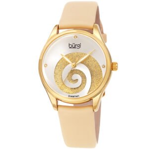 Burgi Swirl Quartz Diamond Silver Dial Ladies Watch BUR201YG