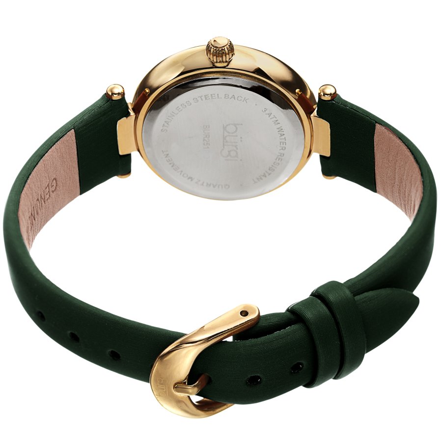 Burgi Quartz White Dial Green Leather Ladies Watch BUR251GN - Image 2