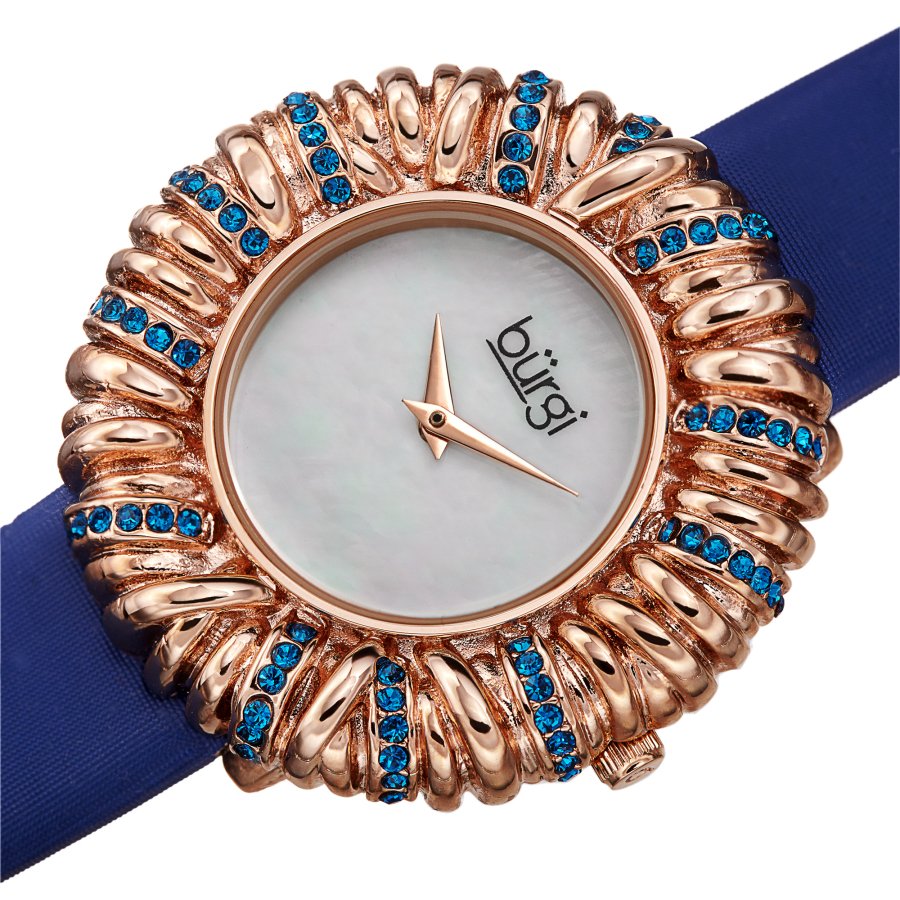 Burgi Twisted Bezel Quartz Crystal White Dial Ladies Watch BUR255BU - Image 2