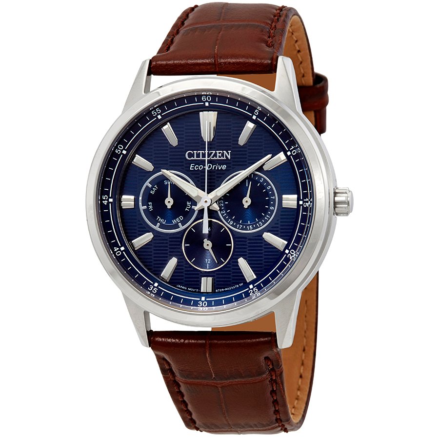 Citizen Corso Blue Dial Brown Leather Men's Watch BU2070-12L - luxury watch