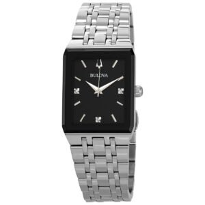 Bulova Quadra Quartz Diamond Black Dial Men's Watch 96D145