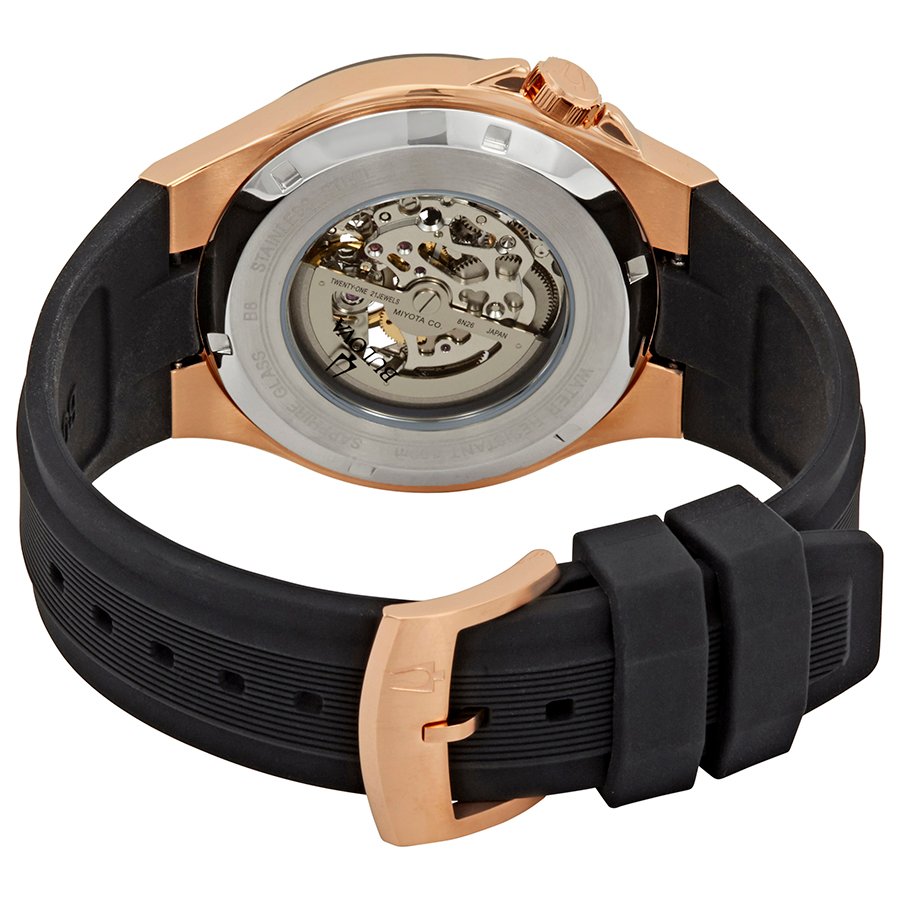 Bulova Classic Automatic Black Dial Black Silicone Men's Watch 98A177 - Image 3