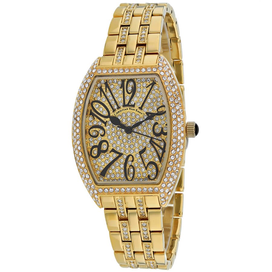 Elegant Sparkle Quartz Gold Dial Ladies Watch CV0261 - luxury watch