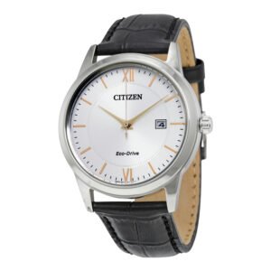 Eco-Drive Silver Dial Black Leather Men's Watch AW1236-03A - luxury watch