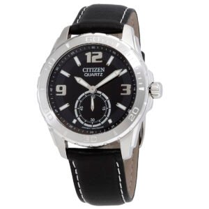 Citizen Quartz Black Dial Black Leather Men's Watch AO3010-05E