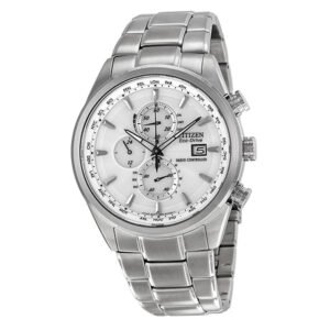 Citizen Eco-Drive World Chronograph A-T White Dial Stainless Steel Men's Watch AT8010-58B
