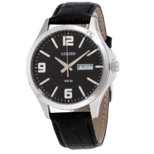Citizen Quartz Black Dial Black Leather Men's Watch BF2001-04E