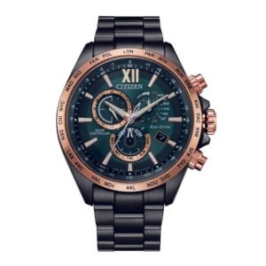 Citizen Perpetual Alarm World Time Chronograph GMT Eco-Drive Green Dial Men's Watch CB5956-89X