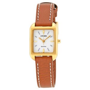 Citizen Silhouette Eco-Drive White Dial Brown Leather Ladies Watch EM0492-02A