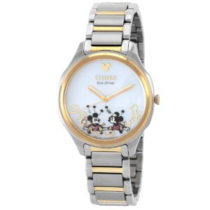 Citizen Falling Mickey & Minnie Silver Dial Two-Tone Ladies Watch EM0754-59W