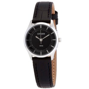 Citizen Quartz Black Dial Black Leather Ladies Watch ER0201-05E