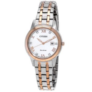 Citizen Eco-Drive Crystal White Dial Two-Tone Ladies Watch FE1246-85A