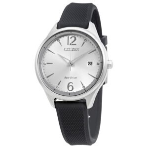 Citizen Chandler Silver Dial Black Silicone Ladies Watch FE6100-16A