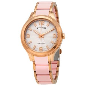 Citizen Eco-Drive Silver Dial Rose Gold tone Ladies Watch FE7078-85A