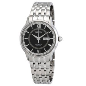 Citizen Automatic Sapphire Day-Date Black Dial Stainless Steel Men's Watch NH8325-56E