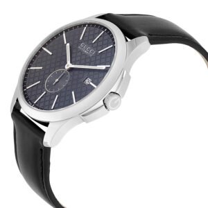 GUCCI G-Timeless Automatic Grey Dial Black Leather Men's Watch YA126319