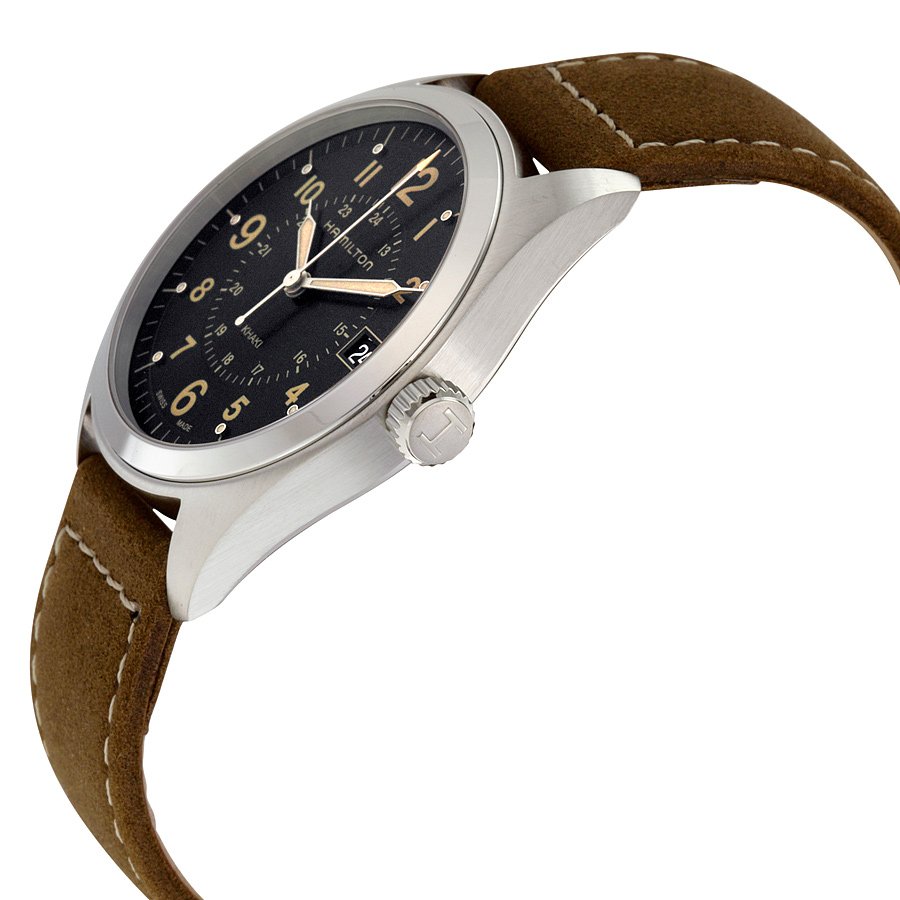 Khaki Black Dial Tan Suede Men's Watch H68551833 - luxury watch