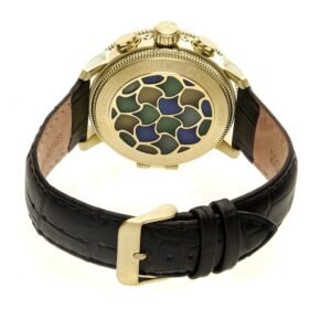 Aura Custom Vitreous Enamel Semi-Skeleton Dial Gold-tone Steel Case Men's Watch HR3502 - luxury watch