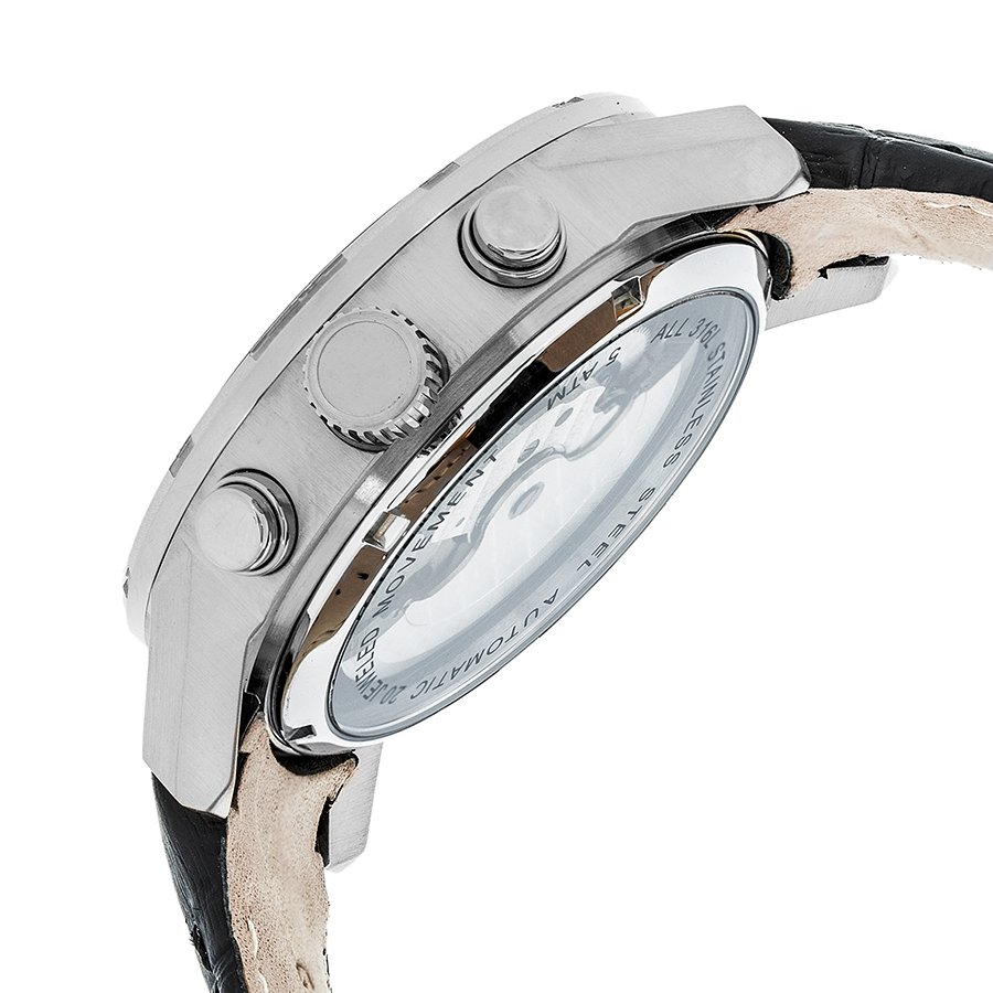 Heritor Hannibal Silver Semi-Skeleton Dial Black Leather Men's Watch HR4101 - Image 2