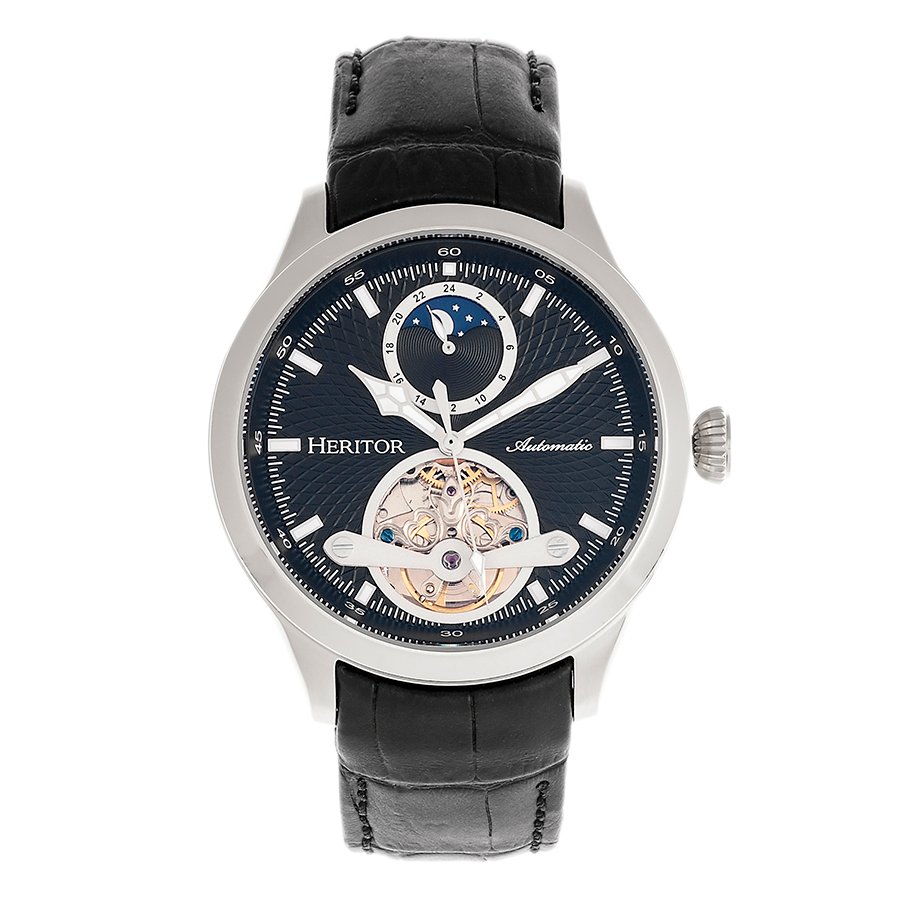 Heritor Gregory Automatic Black Dial Black Leather Men's Watch HR8102