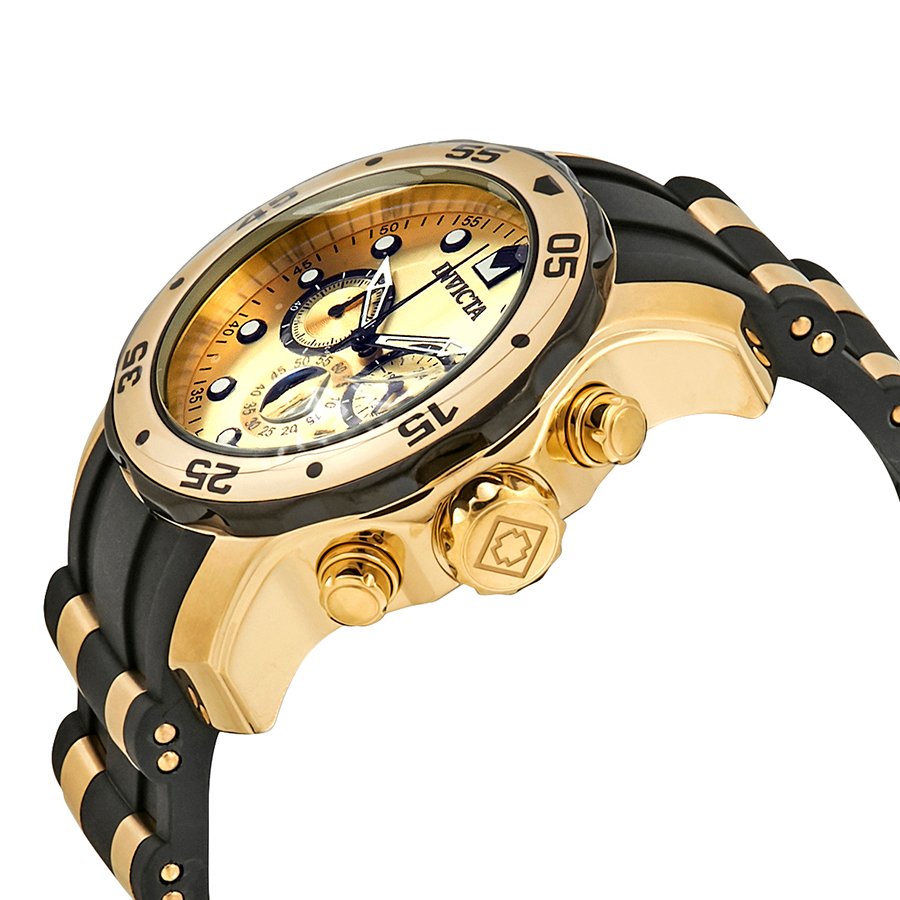 Invicta Pro Diver Chronograph Champagne Dial Black Polyurethane Men's Watch 17885 - Image 2