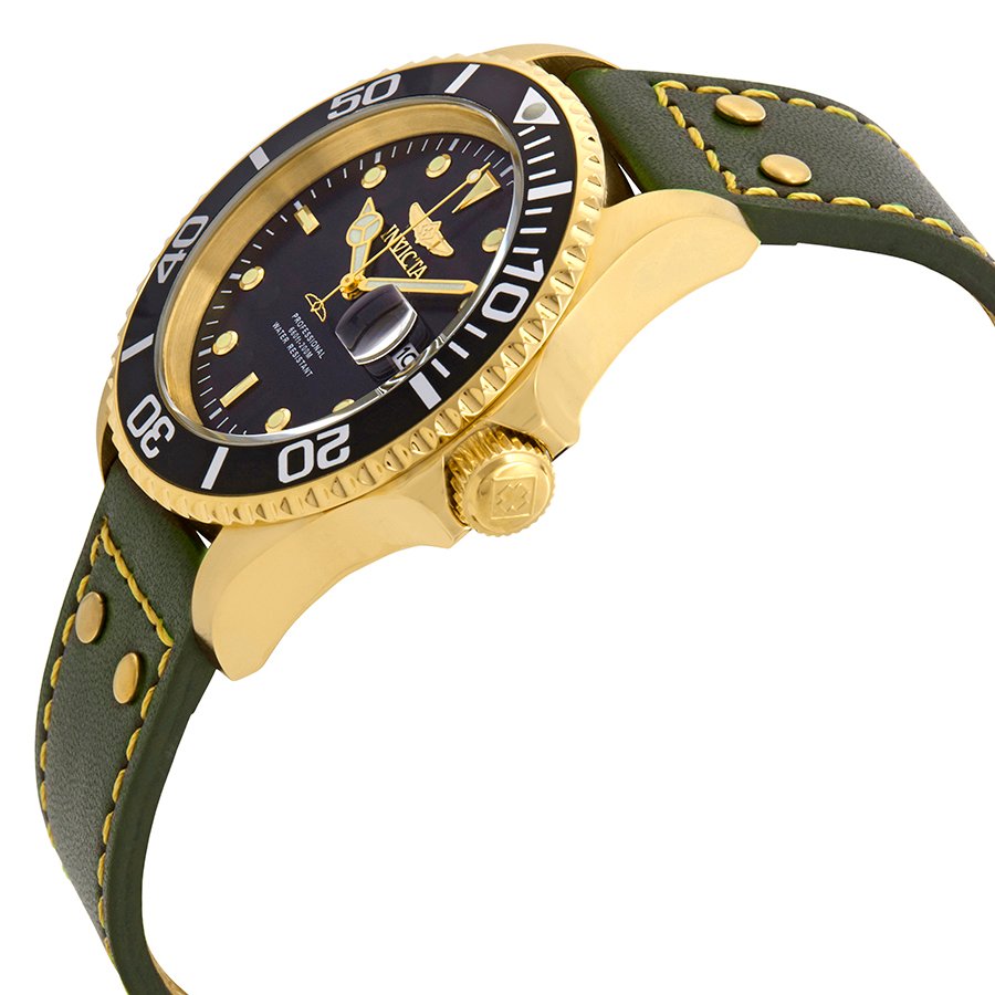Invicta Pro Diver Black Dial Green Leather Men's Watch 22075 - Image 2
