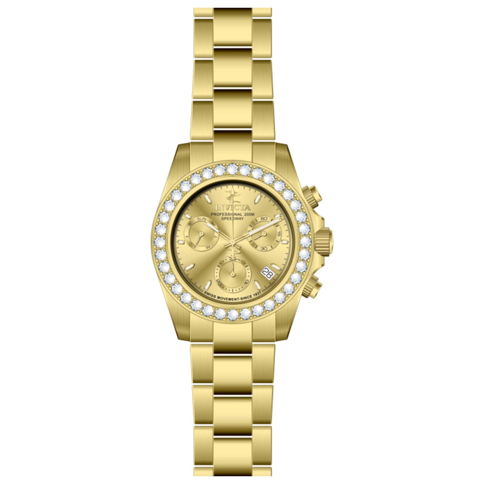 Elite Diamond 42mm Gold Dial Men's Quartz Watch IN-51101