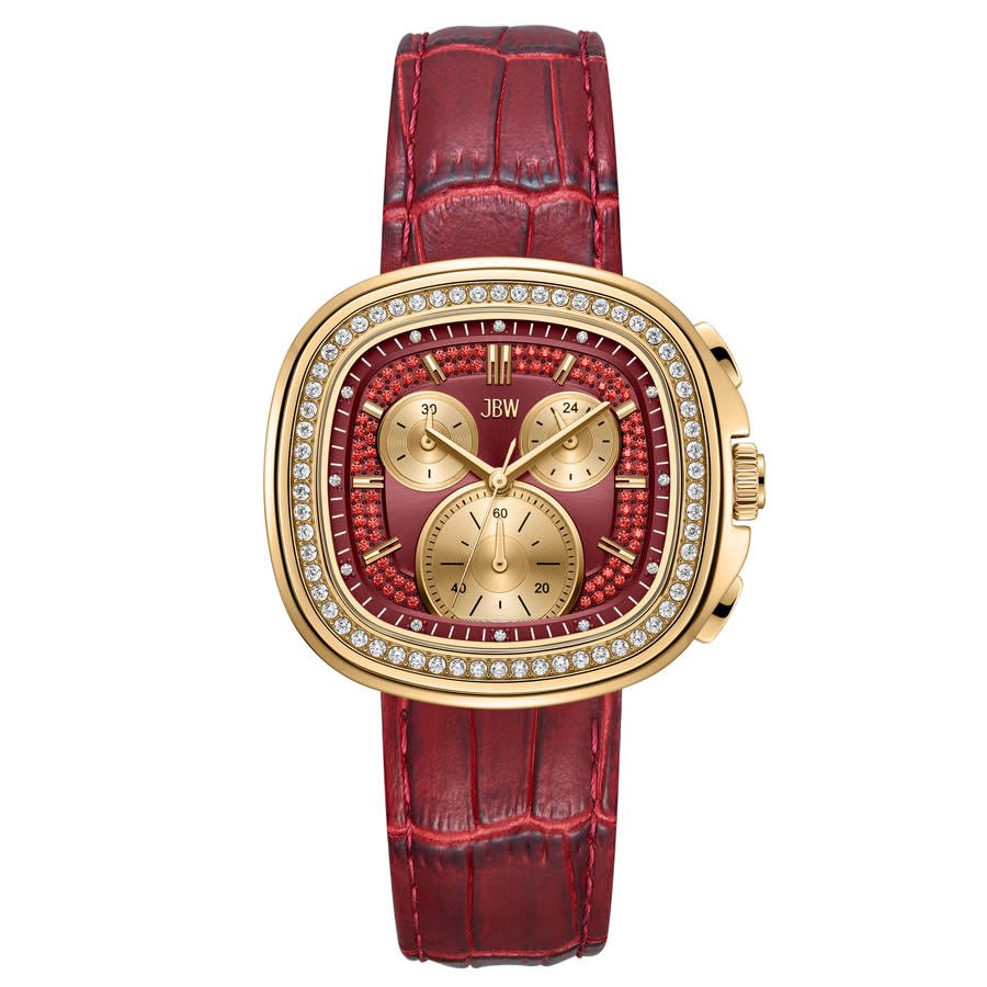 Coast Leather Chronograph GMT Quartz Diamond Red Dial Men's Watch J6415C - luxury watch
