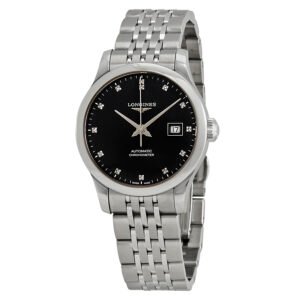 Longines Record Automatic Chronometer Diamond Black Dial Ladies Watch L2.321.4.57.6